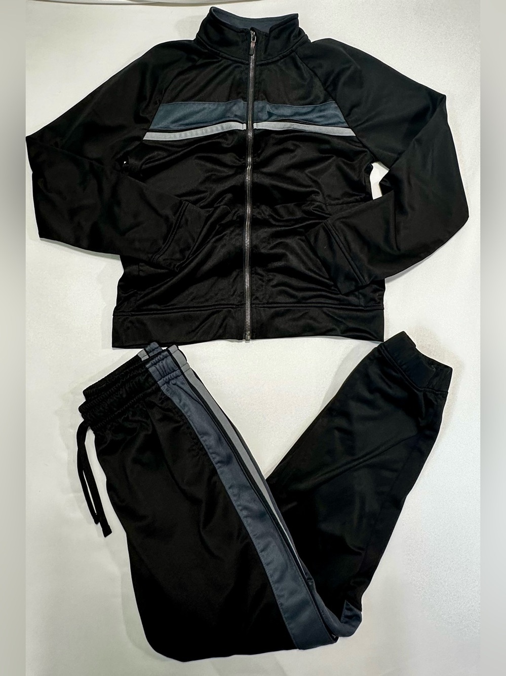 Athletic Works Boys Tricot Tracksuit Set Black Gray XL 14-16